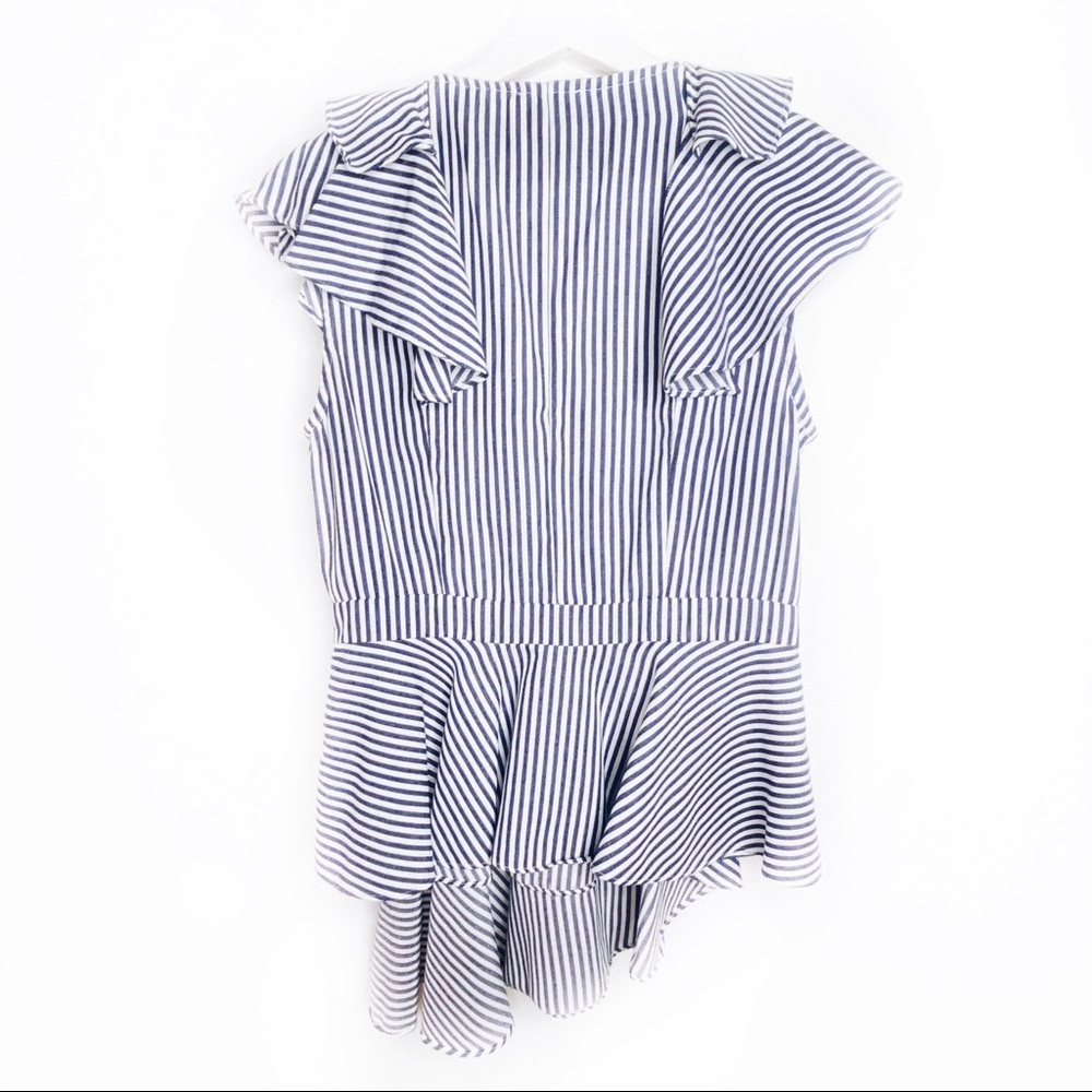V Christina Blue White Sleeveless Peplum Shirt M - Picture 4 of 7